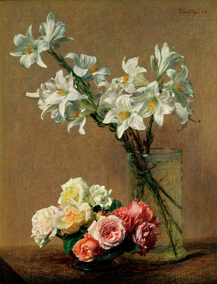  方丹·拉图尔 Fantin-Latour 玫瑰和百合 Roses and Lilies - Ignace Henri Jean Fantin-Latour
